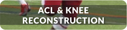 A football player in uniform is running on a football field. Title reads: ACL and Knee Reconstruction